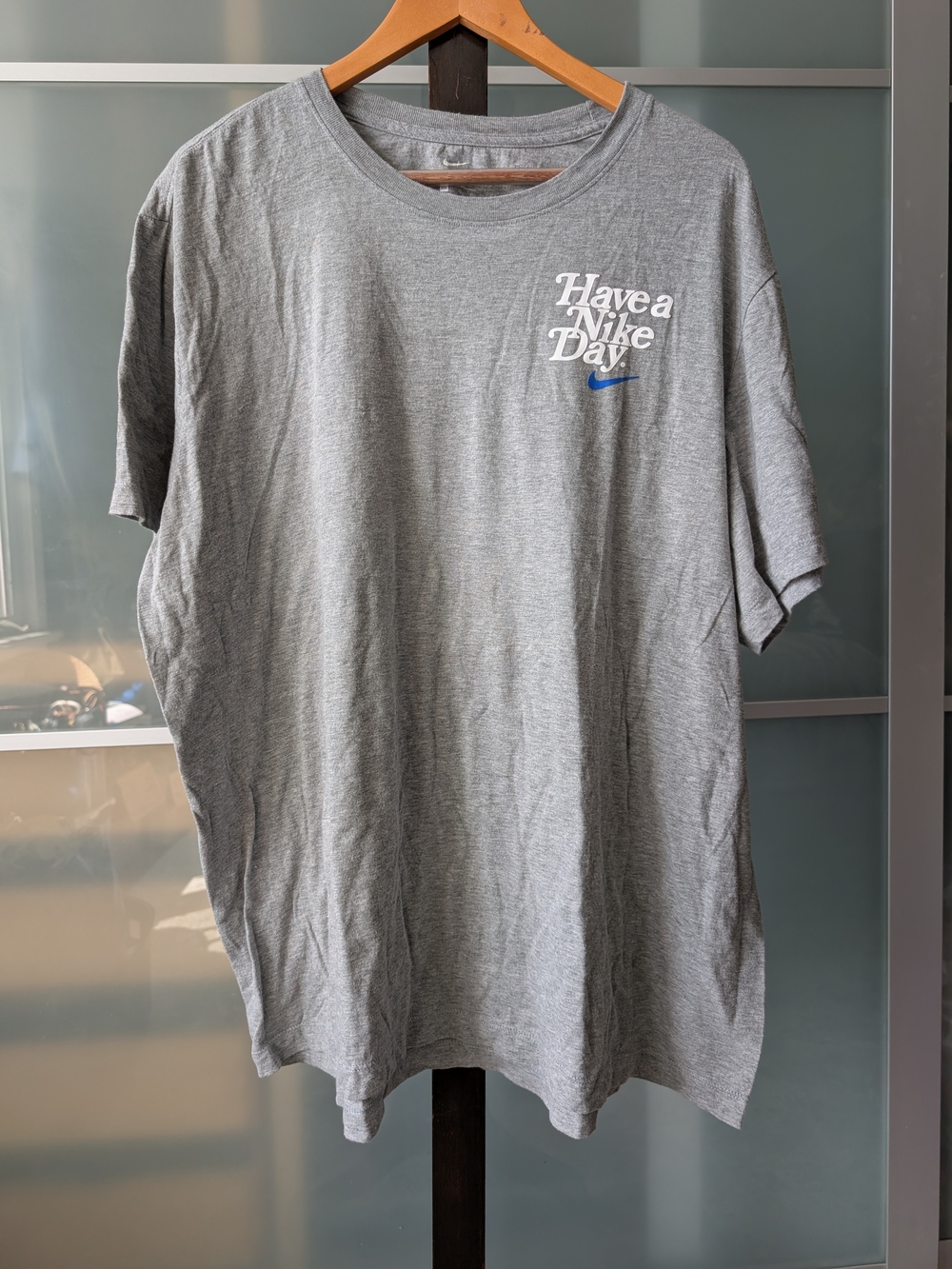 Nike Gray 'Have a Nike Day' Short Sleeve Tee with Blue Swoosh
